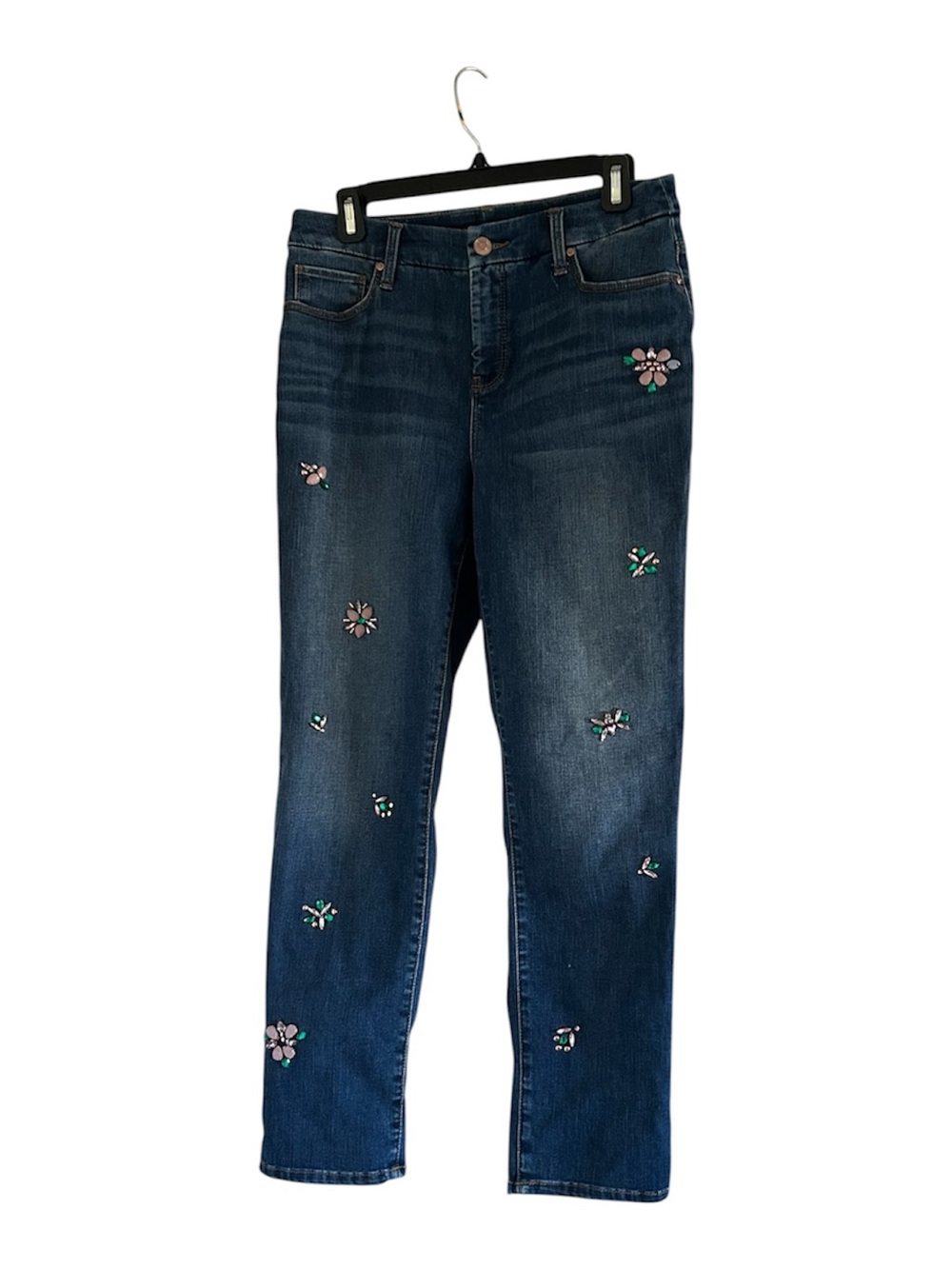Chico's So Slimming Girlfriend Slim Leg Ankle Floral Embellished Size 4 Jeans